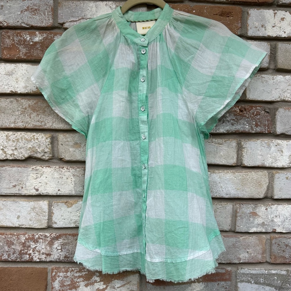 Maeve Green and White Checkered Top